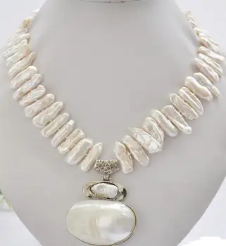

Jewelry Pearl Necklace Hot sale >>17" 25mm white biwa dens freshwater pearl necklace mabe pendant Free Shipping
