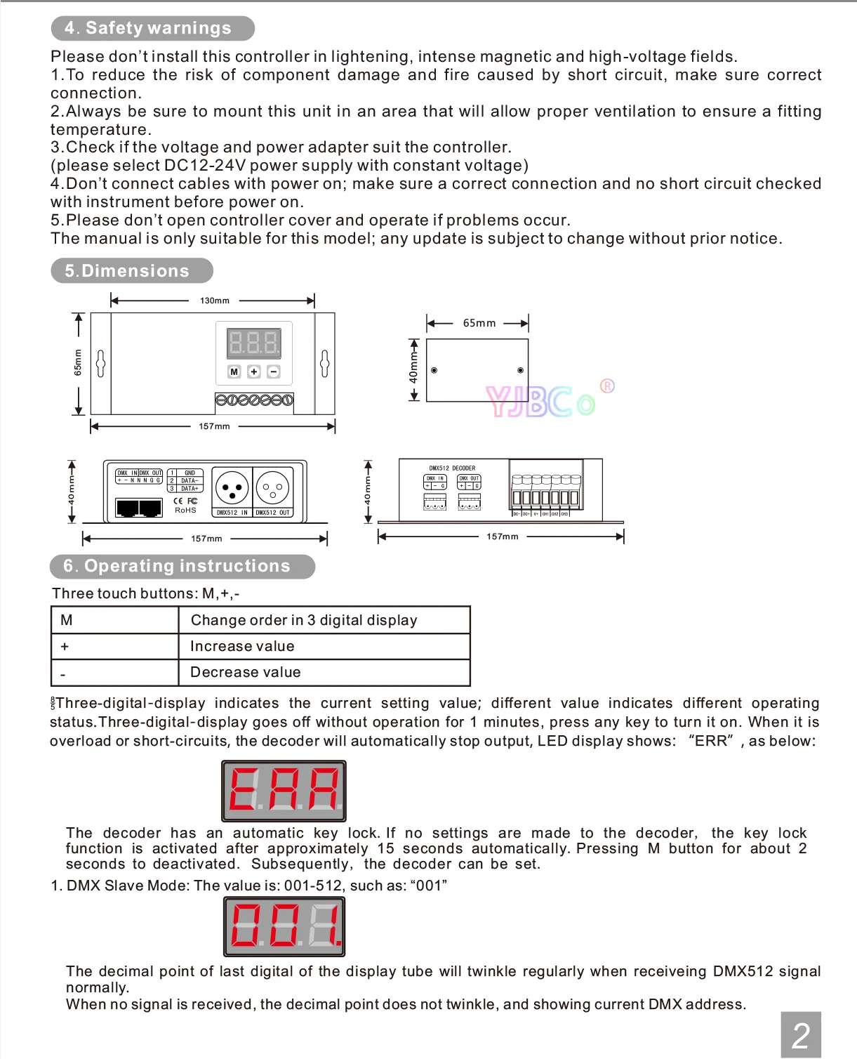 Description Picture 4 of itemBincolor 12V-24V CV PWM DMX512/1990 Signal Decoder BC-853 DMX RGB LED Strip Controller 6A*3CH Output Dimmer For RGB Lights Tape