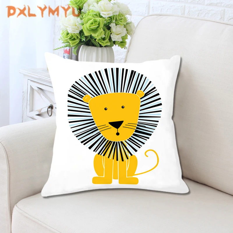 Decorative Cushion Throw Pillow Sofa Plush-Seat Lion Animal-Printed Giraffe 45x45cm White