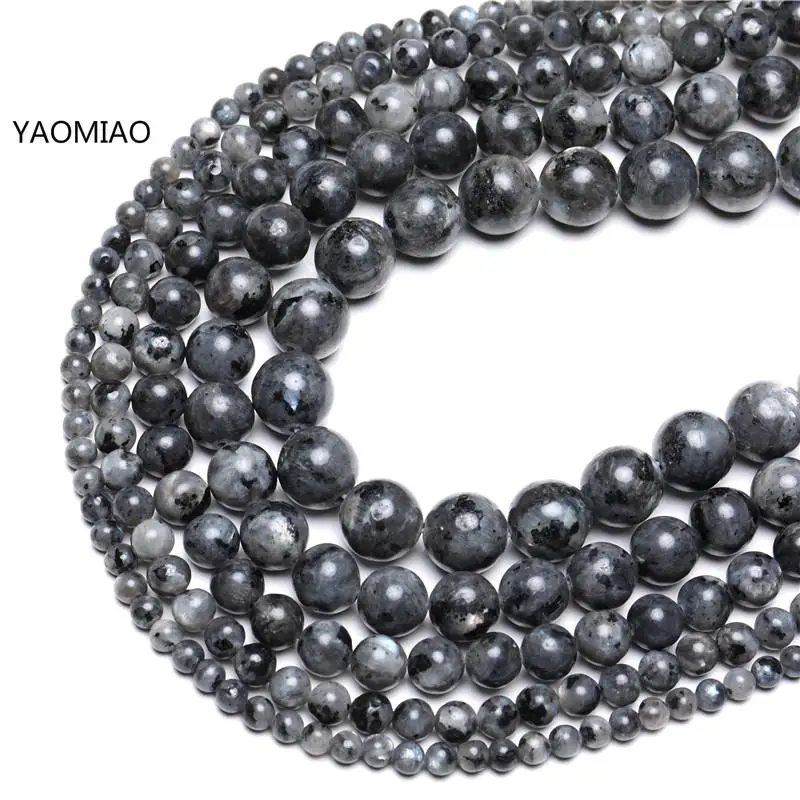 

Natural Stone Black larvikite Labradorite Round Beads 4 6 8 10 12 14MM Pick Size Beads For Jewelry Making