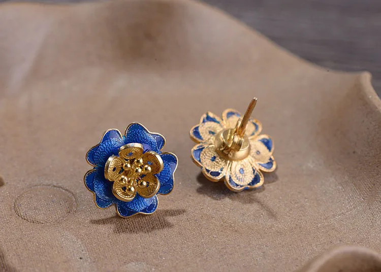 FNJ Shaolan Flower Earrings 925 Silver Original Pure S925 Sterling Silver Stud Earring for Women Jewelry Good Luck