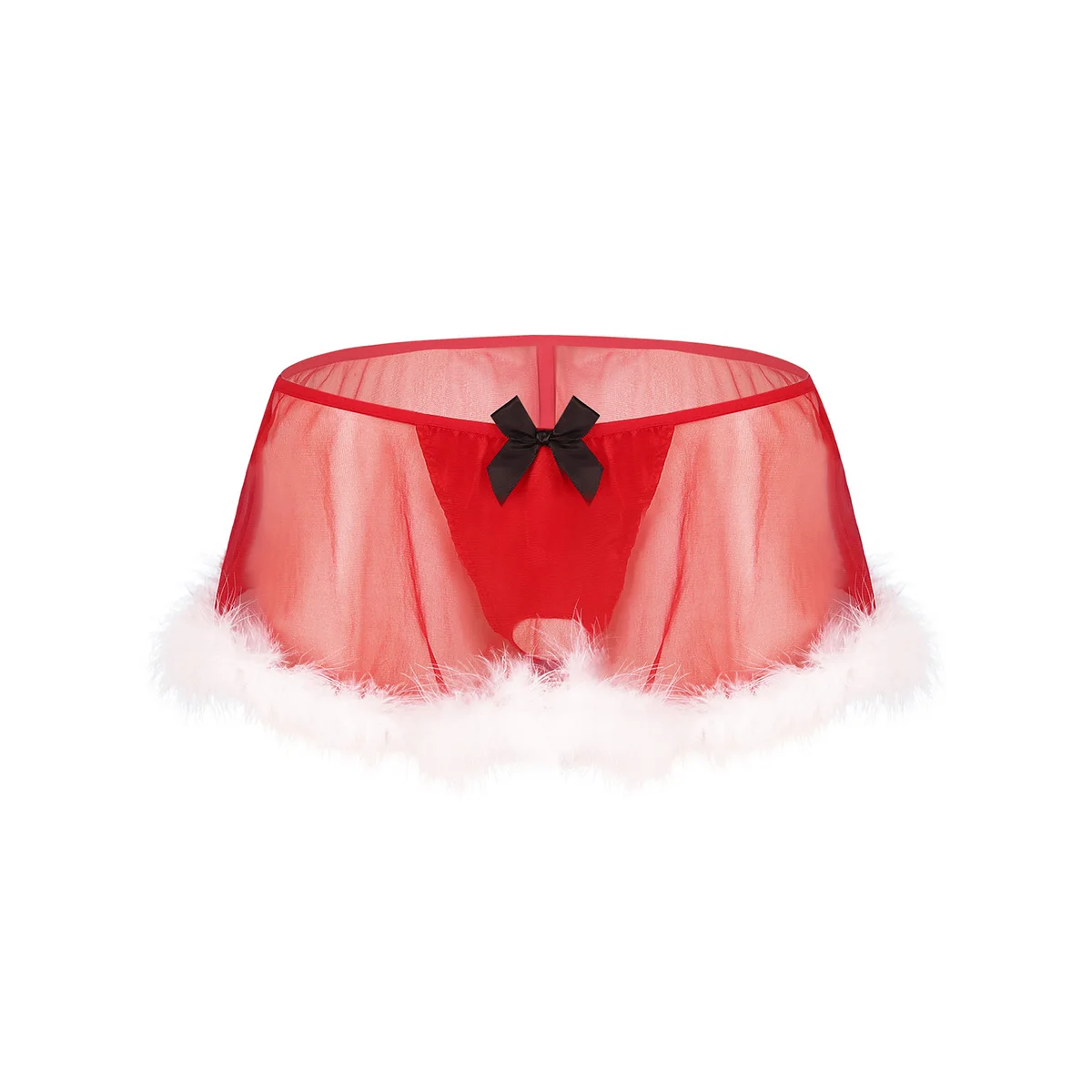 Мужское белье, трусики для Сисси, Рождественский костюм Санты, прозрачные, прозрачные, эластичные, низкая посадка, белые, с перьями, стринги, трусики, юбка - Цвет: Red