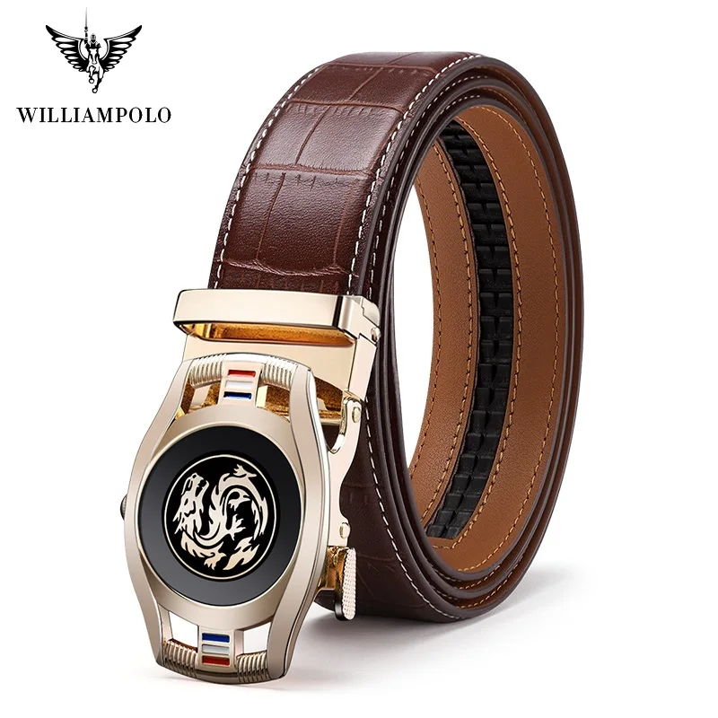 

WilliamPolo full-grain leather Brand Belt Men Top Quality Genuine Luxury Leather Belts for Men Strap Male Metal Automatic Buckle