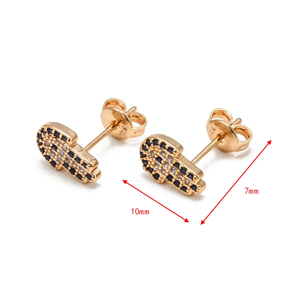 Stud Earrings Lucky Eye Blue Zircon Evil Eye Fatima Hand Stud Earrings Gold Silver Color Small Earrings for Women Girls Fashion Jewelry BD423