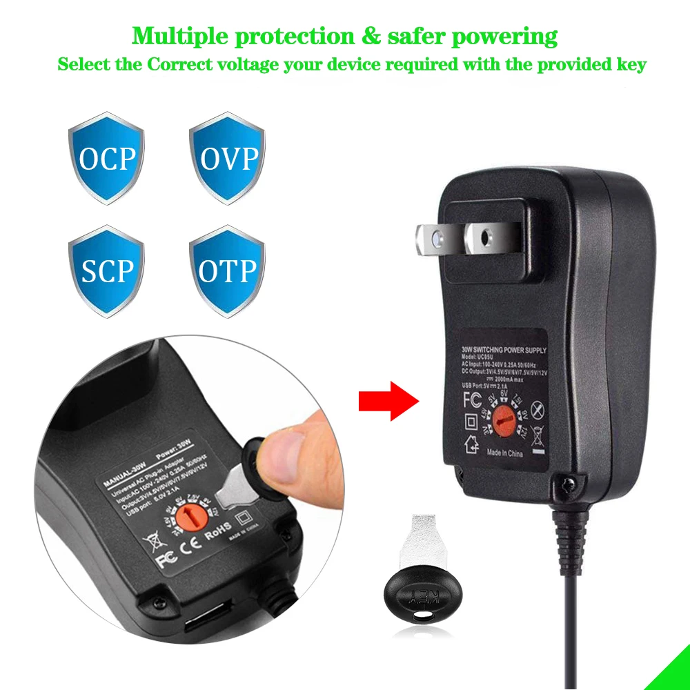 Fonte de Alimentação para Lcd Universal Adaptador Reversível Polaridade Multi Tensão dc Led Light Strip Roteador Hub Alto-falante 30w ac - Image 4