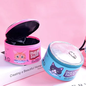 

Funny Cute Cat Cosmetic Bag Food Can Shape Toiletry Makeup Bags Portable Wash Storage Organizer Women Make Up Zipper Pouch