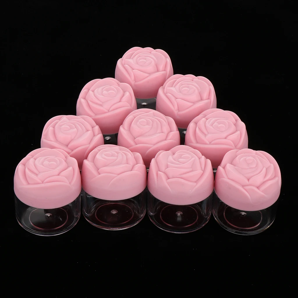 10 Pieces 20g Plastic Cosmetic Cream Containers with Rose Shaped Screw Caps, Empty Makeup Sample Jars Lip Balm Pot Jar