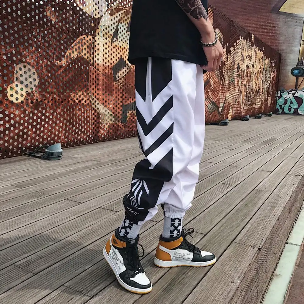 Хип-хоп брюки мужские свободные джоггеры с принтом уличная одежда шаровары одежда брюки длиной до щиколотки - Цвет: White