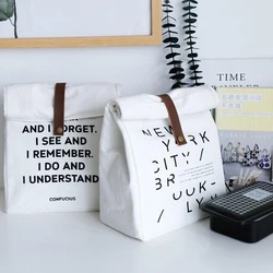 Cotton Canvas Lunch Box Insulation Bag Picnic Bag Letter Type Large Capacity Multi-purpose Cloth Bag Foods Organizer