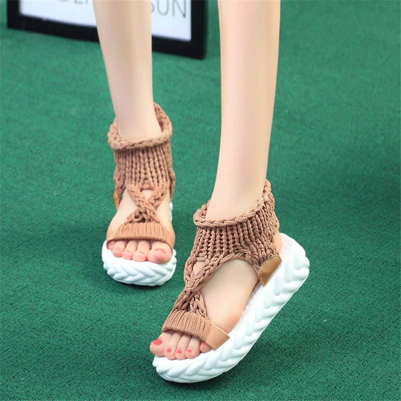 

JIANBUDAN Weave sandals Platform women's sandals Peep Toe casual non-slip summer women's shoes Thick bottom Fashion sandals