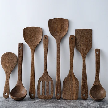 

Kitchen Turner Non Stick Cooking Utensils Wooden Spatula Slotted Turner Set Utensils Chicken Wing Wood Cooking Set Home Tools