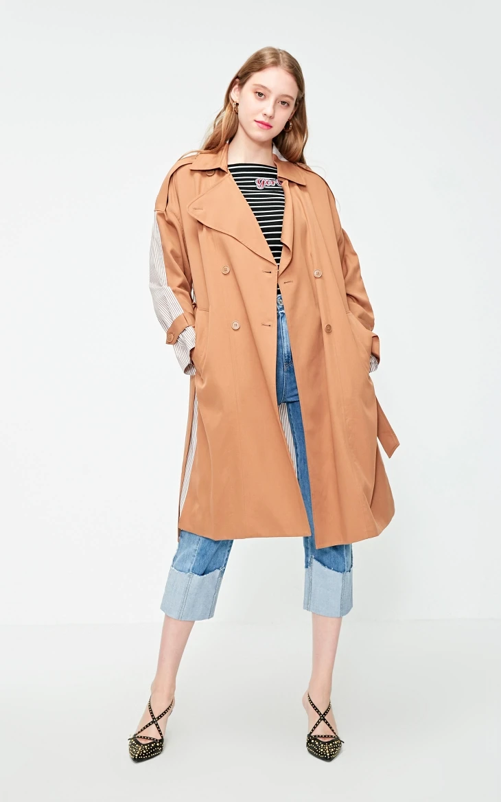 Vero Moda двубортный Тренч средней длины в полоску разных цветов с заниженным плечом | 319121545