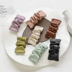 New Vintage Colorful Leather Rectangle Barrette Bangs Clip Pleated Hairpin