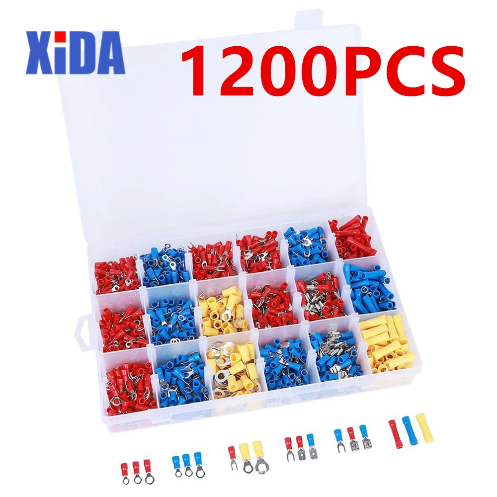 

1200Pcs Assorted Crimp Terminals Set Kits Insulated Electrical Wiring Connectors Insulated Cord Pin End Terminal Kit