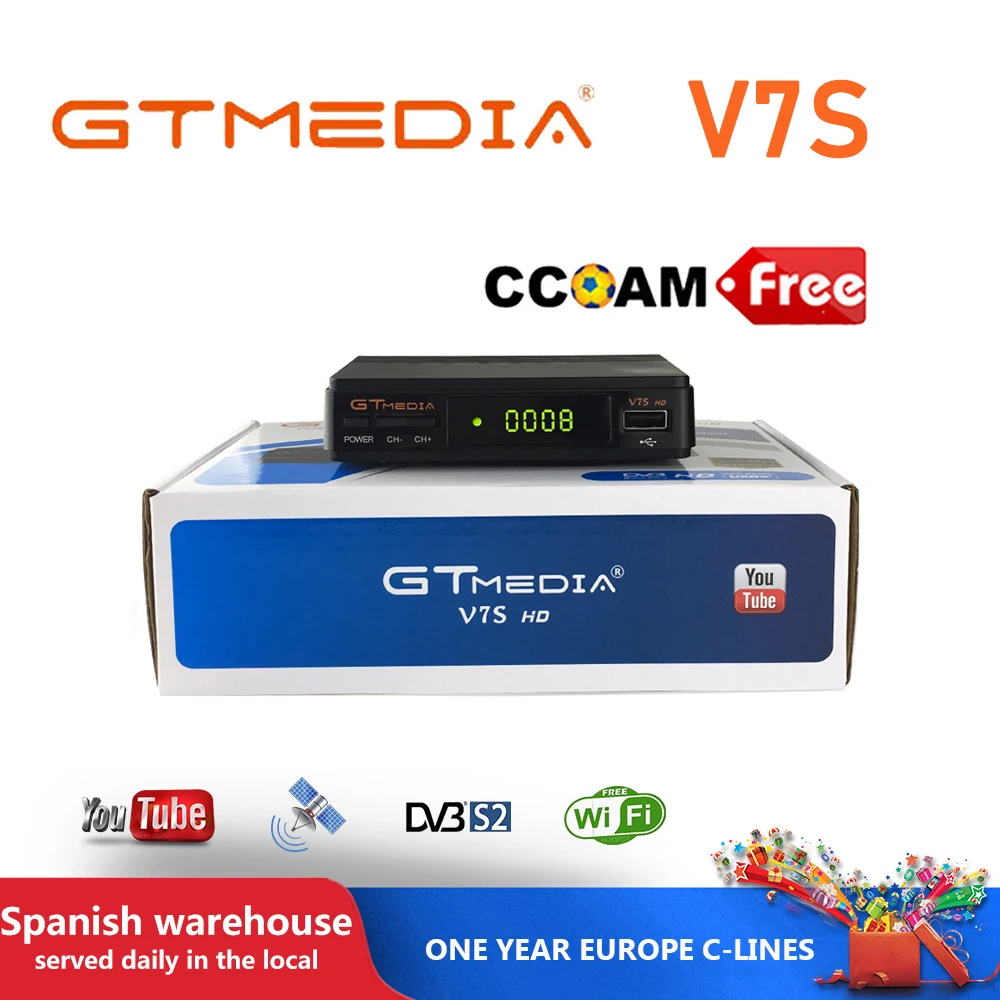 

Hot sale Satellite TV Receiver Gtmedia V7S HD Receptor Support Europe Cline for Spain DVB-S2 Satellite Decoder Freesat V7 HD set