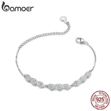 Bamoer браслет с листьями для женщин AAA кубический цирконий камень 925 пробы серебро кристалл свадебное, на помолвку, заявление ювелирные изделия BSB017
