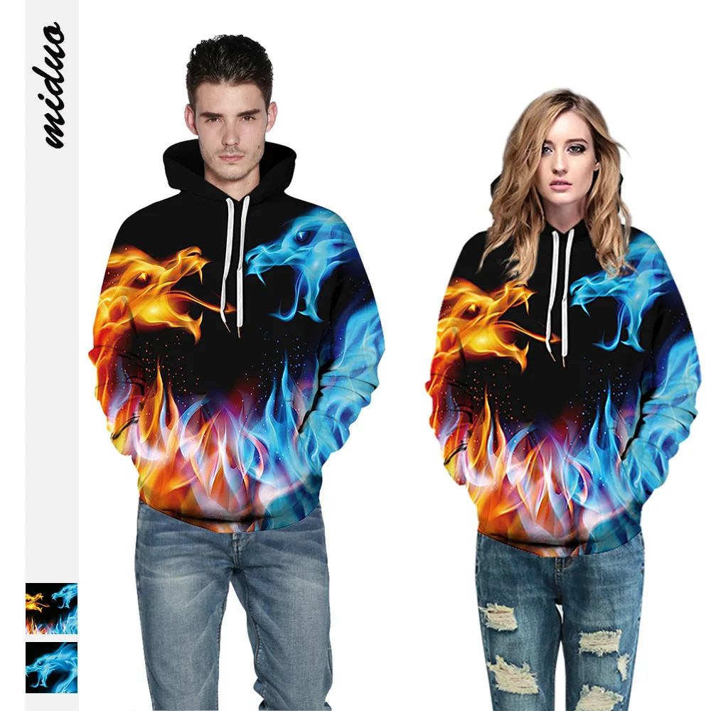 

3D flame graffiti Street Jacket long sleeve coat Hooded Sweatshirt men's and women's party couple Pullover baseball