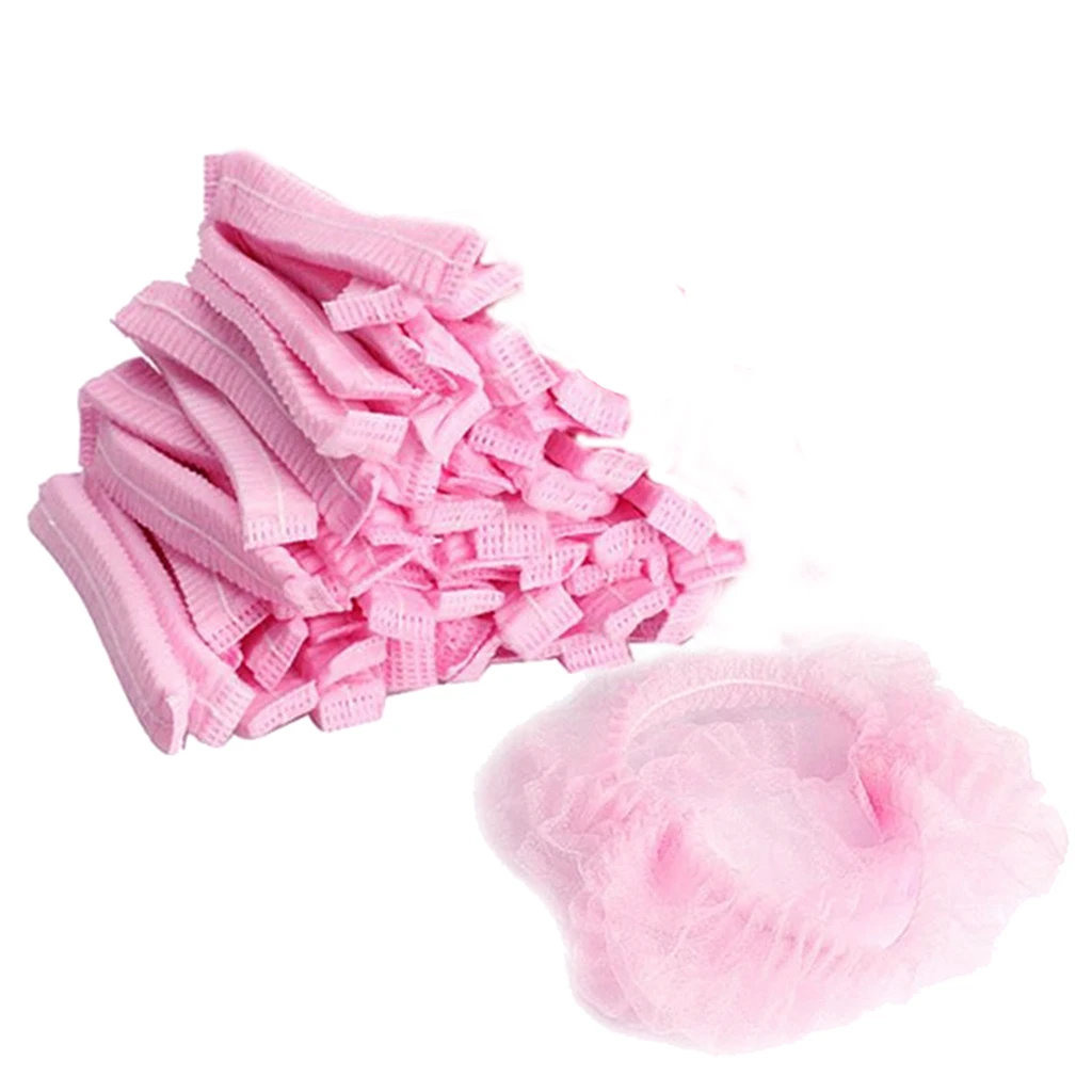 50pcs/pack Disposable Hair Caps Nets Shower Covers Tanning Catering Cap Non-woven Elastic Stretch Disposable Hair Cap