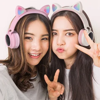 

Pink Cat Ear Wireless Bluetooth Headphones Kid Foldable Stereo Sound Headset Kids Earphone For Boys Girls Lovely Gift