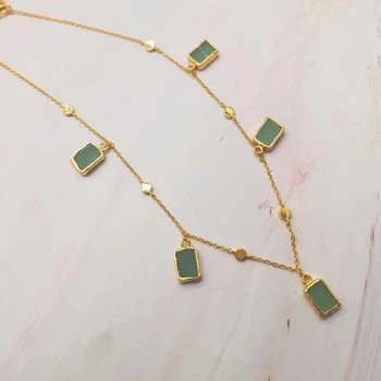 

Square Natural Green Aventurine Stone Tassel Collar Necklace 925 Sterling Silver Gold Druzy Ball Chain Necklace Women Jewelry
