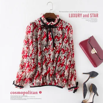 

New station women s chiffon shirt spring and summer top round neck long sleeve soft thin shirt