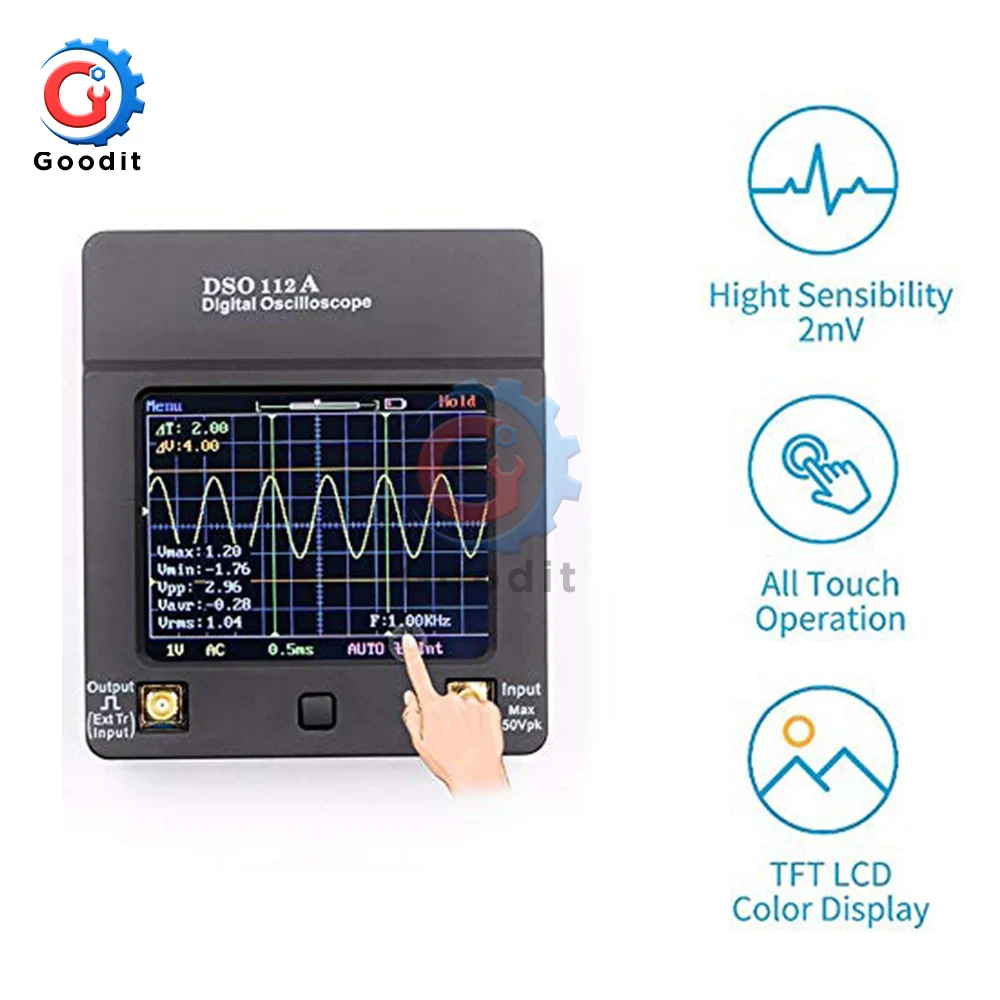 Мини цифровой осциллограф DSO112A на тонкопленочных транзисторах на тонкоплёночных транзисторах Сенсорный экран Портативный USB осциллограф Интерфейс 2 МГц 5 Мбит/с Портативный