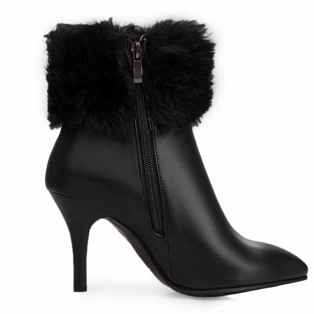 Karinluna/ г. Большие размеры 32-48, элегантная зимняя женская обувь на тонком высоком каблуке с мехом ботильоны с острым носком женские ботинки
