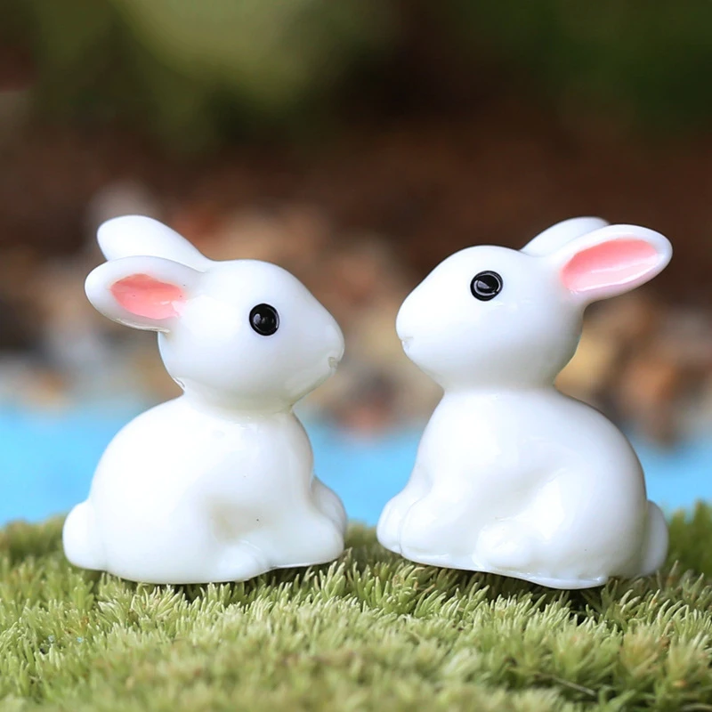 1Pair Mini Rabbit Garden Craft Toys Figurine Fairy Garden Dollhouse Plant Desk Decoration