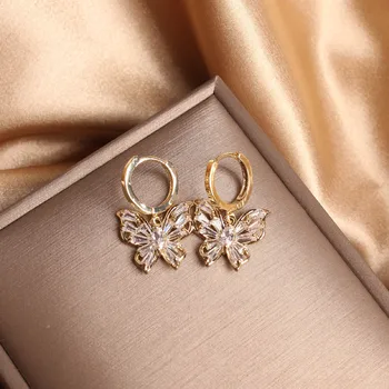

Shiny Side New Accessories Zirconia Butterfly Stud Earrings For Women Gift Unique Insect Crystal Earrings