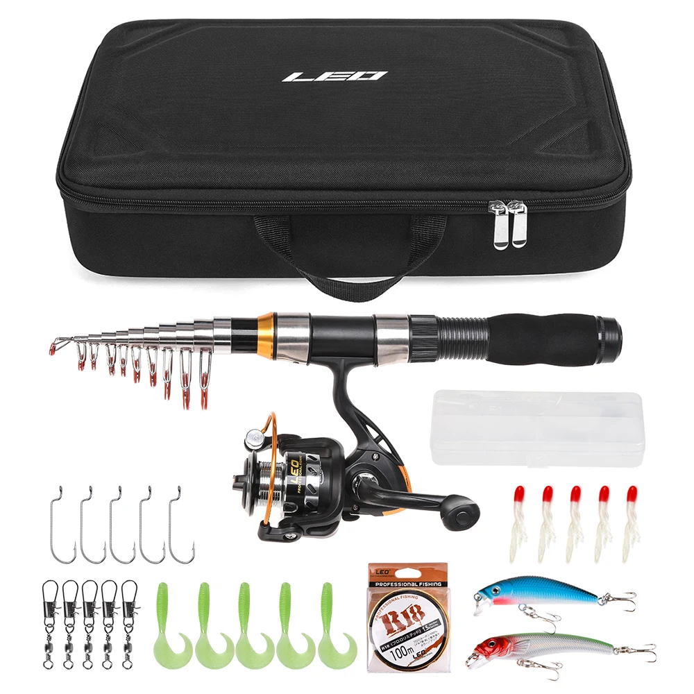 

Portable Reel Rod Combo Telescopic Fishing Rod Pole Spinning Reel Set Fishing Line Lures Hooks Barrel Swivels Travel Fishing Kit