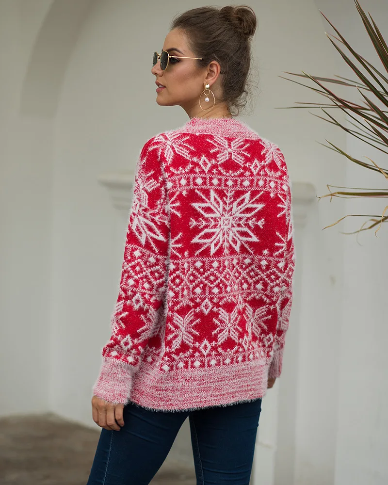 Осенне-зимние женские вязаные свитера, пуловеры с круглым вырезом и длинным рукавом, Рождественский тонкий эластичный короткий