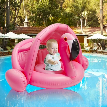 

DMAR 0-3 Years Baby Inflatable Flamingo Swan Pool Float with Sunshade Ride-On Swimming Ring Safe Seat Water Toys Infant Circle
