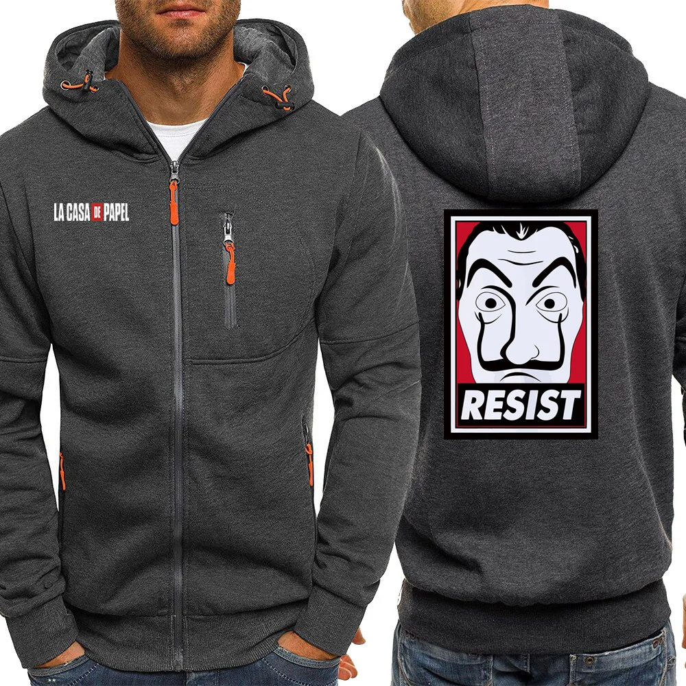 dark gray6 Autumn Men Hoodie Sportswear House Of Paper Money Heist La Casa De Papel Casual Coat Long Sleeve Jacket Zipper Sweatshirts - Цвет: dark gray6