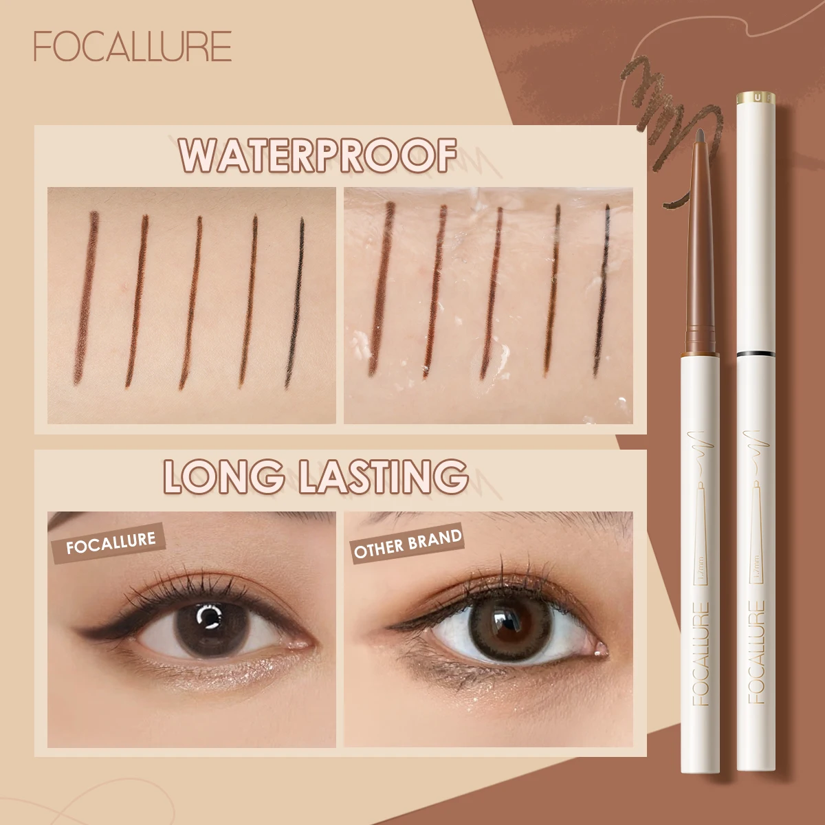 Focallure à prova dfoágua delineador gel lápis ultra-fino 1.7mm macio fácil usar alta pigmento profissional duradouro olhos maquiagem