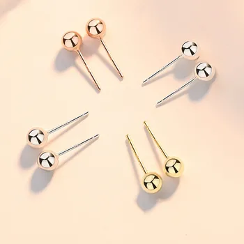 

S925 Sterling Silver Earrings New Glossy Peas Earrings Simple Round Ball Earrings Net Red Light Bead Rose Gold Earrings