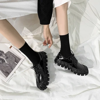 

Patent Leather Zapatillas Mujer Platform Ladies Flat Shoes Women 2020 Flats Oxford Shoes For Women Lace Up Mocasines De Mujer