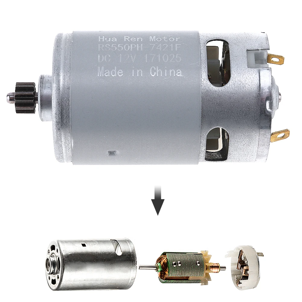 RS550 12V 19500 RPM DC Motor with Two-speed 12 Teeth and High Torque Gear Box for Electric Drill / Screwdriver