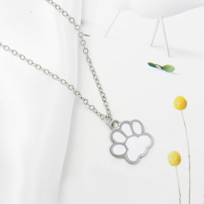 Cute Cat Cat's paw Necklace Animal Cat pets Acrylic Cat Bottle cap Cat Metal Pendant Necklace For Kids Chain Choker Jewelry Gift
