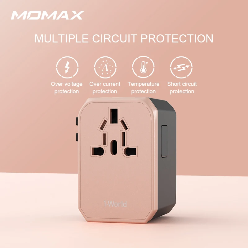 MOMAX 1-world elite PD глобальная розетка для зарядки путешествий 42 Вт всего 179 г четыре розетки заряжаются одновременно 4 вида штепсельной вилки