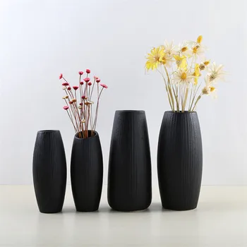 

European Modern Simple Black/White Ceramic DIY Flower Vase Retro Flower Container Handmade Crafts Home Living Room Decoration