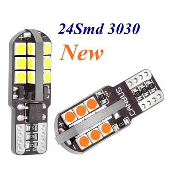 

100PCS T10 W5W Super Bright 24smd 3030 Led Car Parking Light Turn Side Bulbs Canbus No Error Auto Wedge Interior Reading Lamps