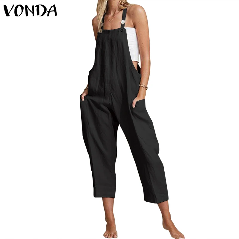 

Fashion Jumpsuits 2019 Women Sexy Sleeveless VONDA Brand Long Pants Casual Loose Solid Color Playsuits Elegant Overalls S-5XL