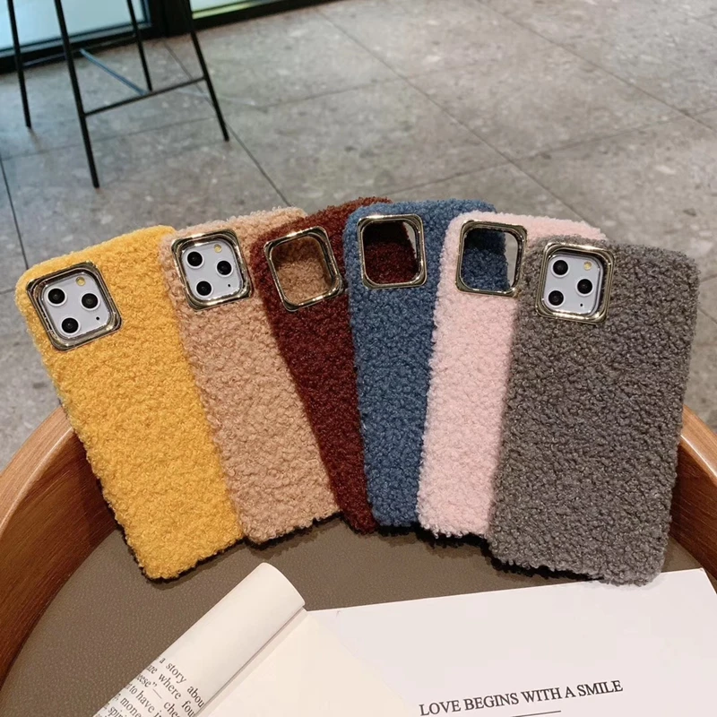 

Tfshining Winter Warm Furry Plush Phone Case For iPhone 11 X XR XS Pro Max 7 8 Plus Candy Color Case Soft TPU Back Cover Coque