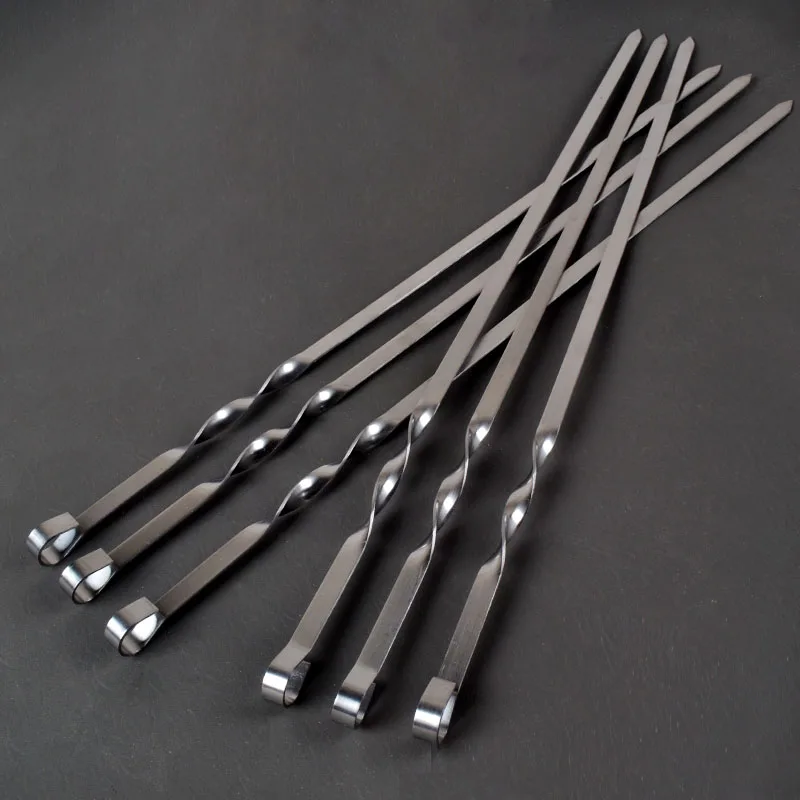 6pcs 45/50/55cm Reusable Barbecue Skewers Stainless Steel Long Skewer set Wide Shish Kabob Stick Flat BBQ Needle Accessories