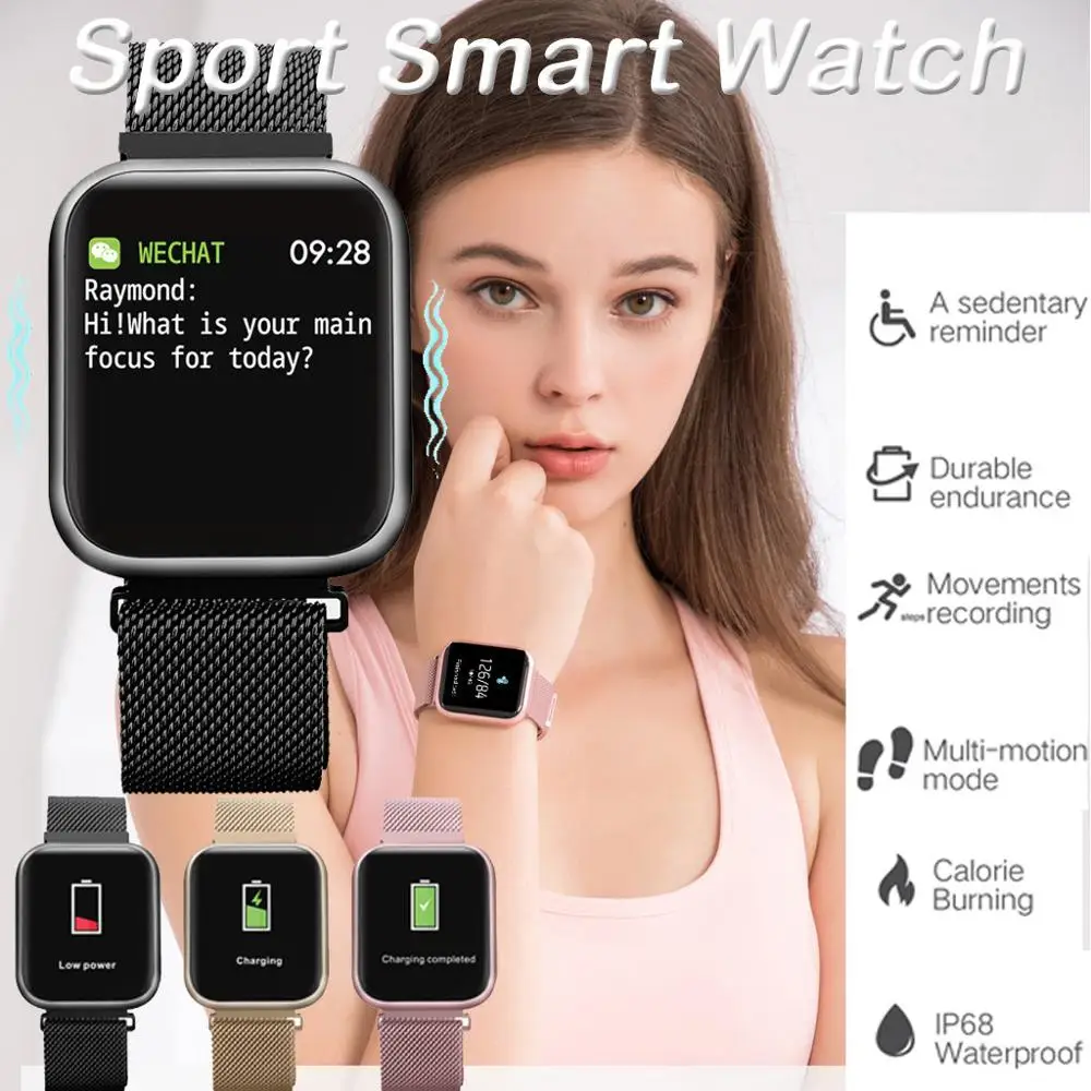 P80 Смарт часы для женщин браслет Мода Спорт IP68 Водонепроницаемый Полный сенсорный пульсометр фитнес трекер Smartwatch для мужчин P68 IWO8 Pro