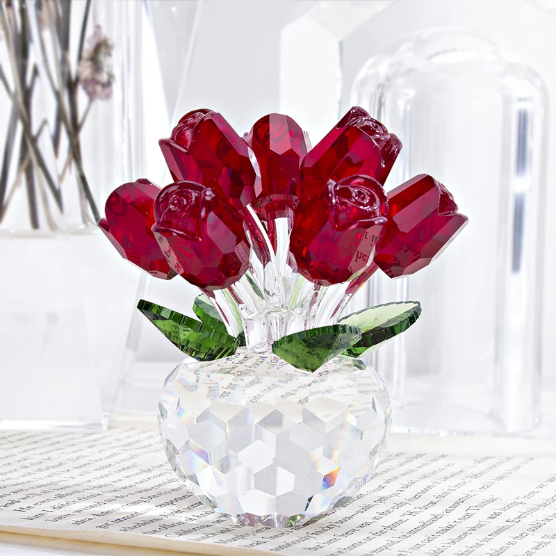H&d Crystal Red Rose Figurine Art Glass Spring Bouquet Dreams Ornament