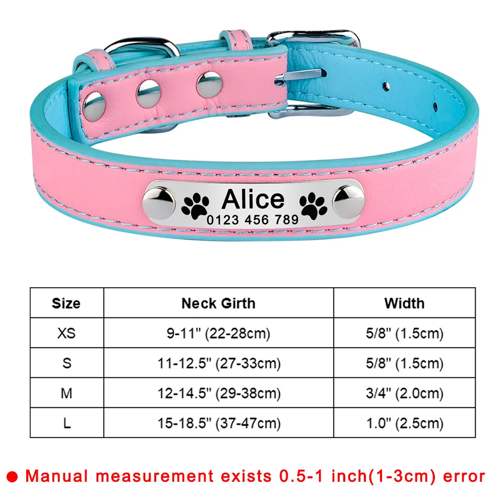 Personalized Dog Collar Leather Reflective Dogs Collar ID Engrave Custom Tag Engraved Puppy Large Dog Collars Pet accessories 