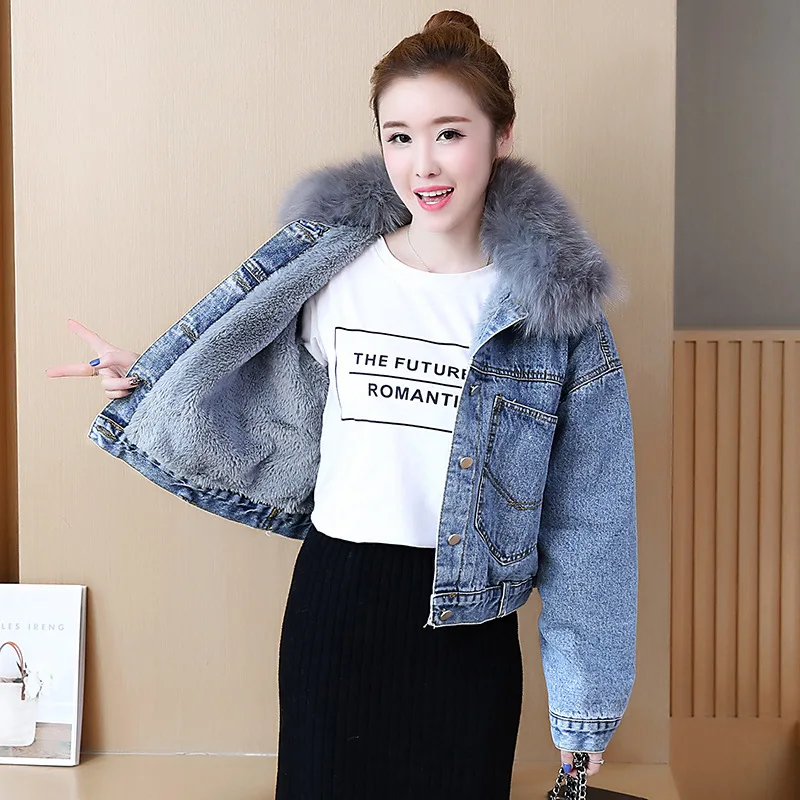 

Fall And Winter Clothes 2018 New Style Lamb Plush Cowboy Cotton Overcoat Women's Short Thick Faux Fox Large Fur Collar Cotton Co