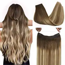 

POPUKAR Halo Hair Extensions Natural Straight Fish Line Human Headband Hidden Secret Wire One Piece Remy Hair