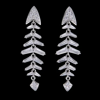

LARRAURI Unique Design Charms Paved Full Cubic Zirconia Earrings Fish Bone Statement Earrings Boucle d'oreille femme 2019